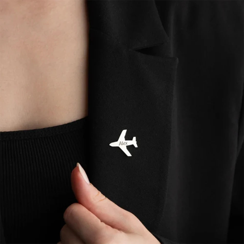 Custom Engraved Name Airplane Name Tag Brooch Personalized Stainless Steel Tag Emblem Pin Party Baby Shower Guest Wedding Decor - Lootquake