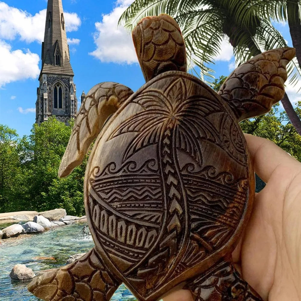 Sea Turtle Shaped Resin Statue,Wooden Hand Carved Turtle Tortoise Statue,Seaside Tropical Sea Turtle Decor for Bathroom Decor