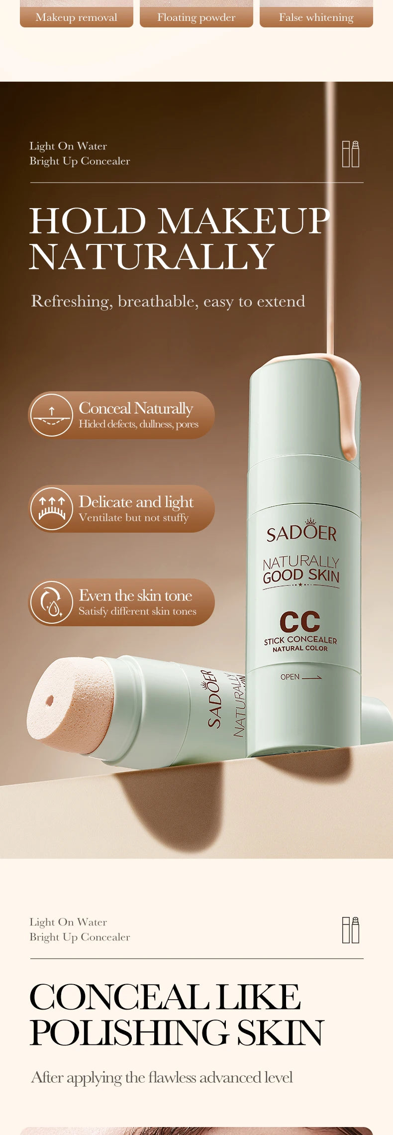 SADOER Conceler Krem BBCC Cream Moisturzing Mushroom Cushion Base de maquillaje líquida Natural a prueba de agua Base de maquillaje Twarzy