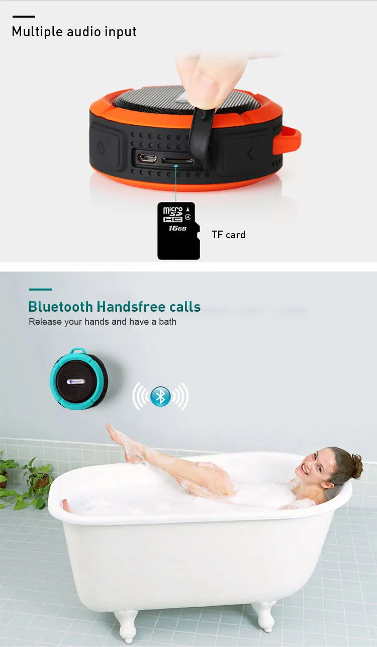 Altavoz Bluetooth inalámbrico impermeable con ventosa para deportes al aire libre, mini subwoofer para ducha, coche, teléfono inteligente, micrófono TF C6