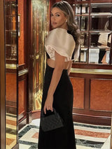 Elegant Puff Sleeve Long Dress For Women 2025 Sexy Hollow Out Waist Evening Party Dresses Female Vacation Lady Chic Beach Robe - Lootquake