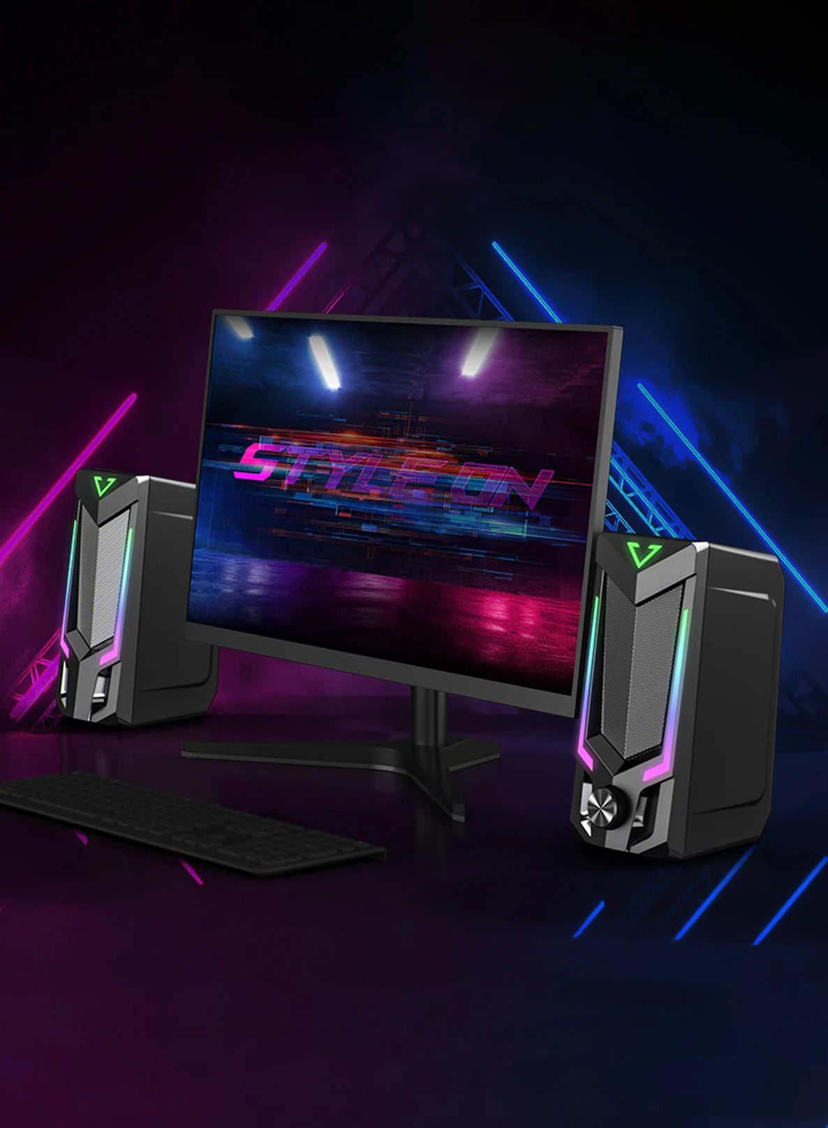 Altavoz para computadora Bluetooth RGB, altavoz para computadora de escritorio, altavoz para computadora portátil, altavoz estéreo de escritorio, alimentación por USB, con LED ambiental