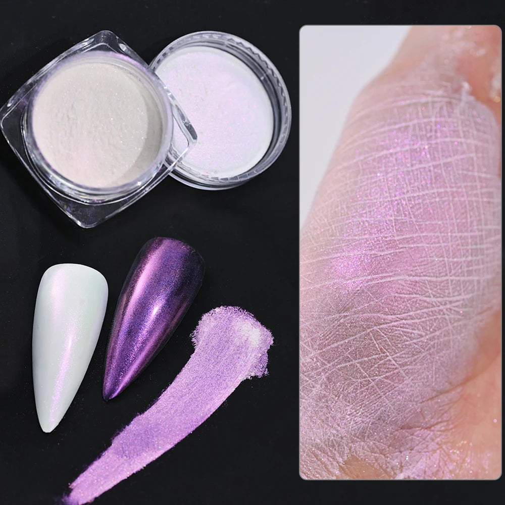 1/2PC Pearl White Mermaid Aurora Chrome Nail Powder Metallic Neon Rainbow Dust Nail Art Gel Polish Supplies Mirror Chrome Powder