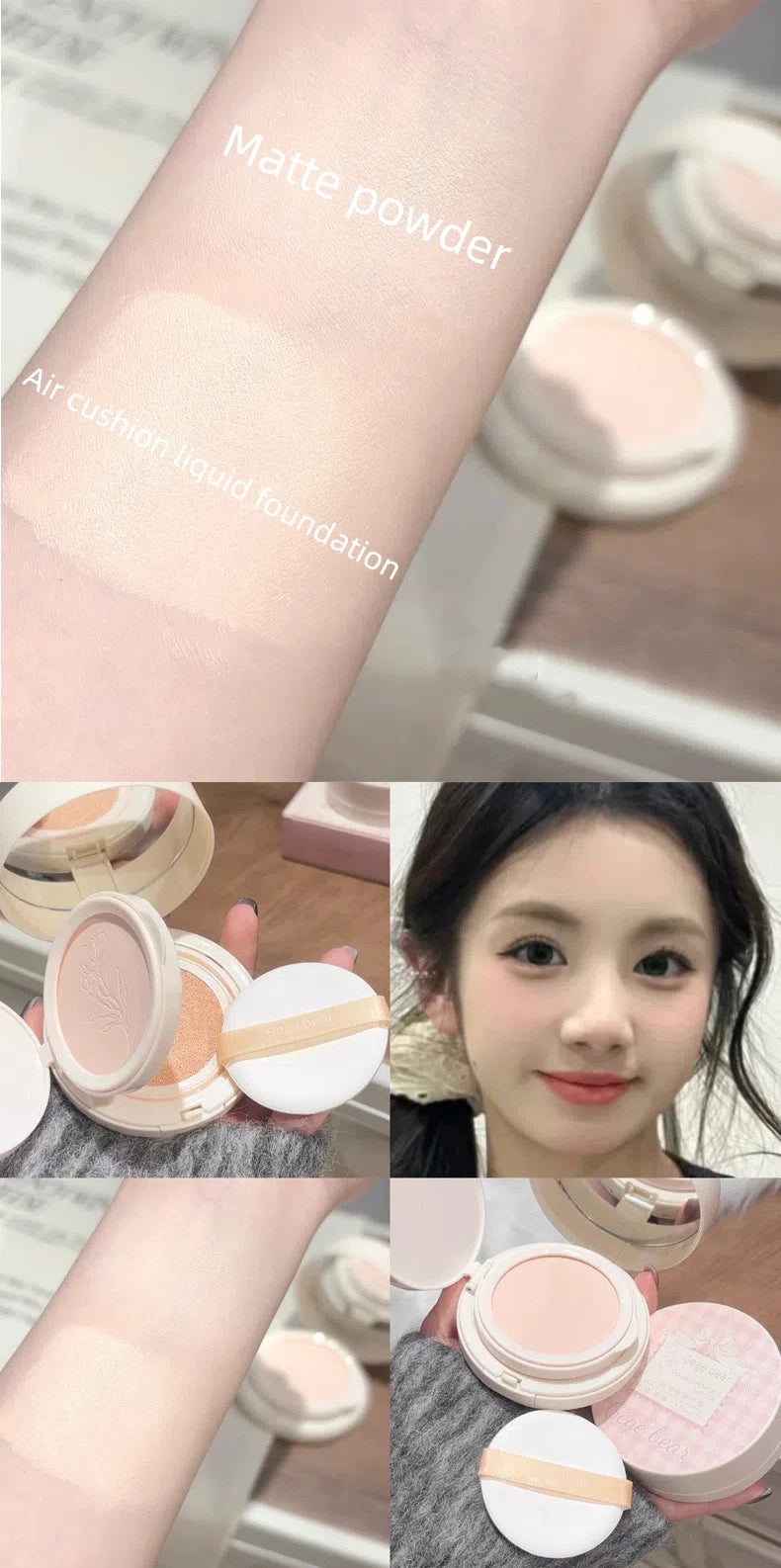 Polvos compactos mate para rostro, control de aceite, cobertura total natural, hidratante, blanqueador, base de maquillaje en crema, 2 en 1 cosmético