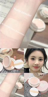 Polvos compactos mate para rostro, control de aceite, cobertura total natural, hidratante, blanqueador, base de maquillaje en crema, 2 en 1 cosmético