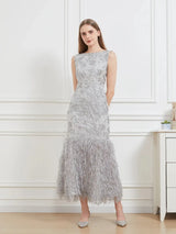 DEVCHATA New Organza Fishtail Long Dress Maxi Evening Sleeveless Bodycon Fitting Gown Feathers Women Robe Vestido - Lootquake