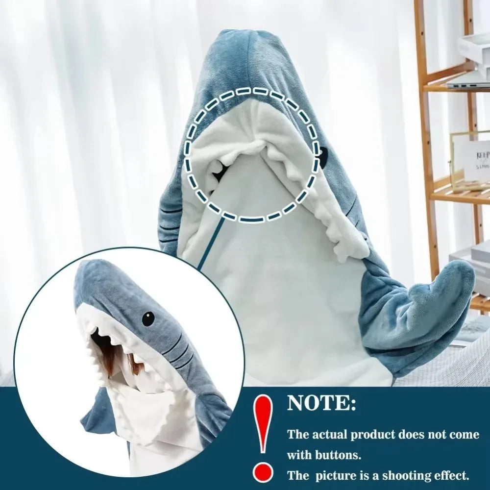 Shark Blanket Adult Cartoon Sleeping Bag Shark Onesie Sleeping Bag Pajama Hooded Warm Flannel Funny Homewear Winter Warm Blanket