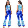 Womens Halloween Retro Hippie Cosplay Costume Party Hip-hop Dance Costume Metallic Shiny Vintage Carnival Bodysuit Jumpsuit