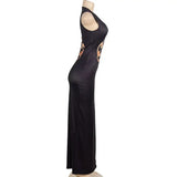 Tossy Python Printed Hollow Out Maxi Dress Female Slim Sexy Side Split Sleeveless Contrast Summer Party Dress Women's Long Dress - Lootquake