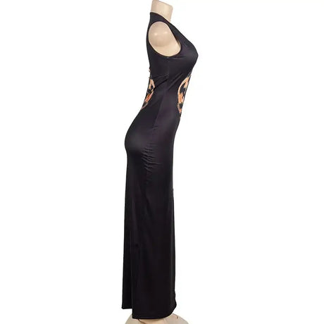 Tossy Python Printed Hollow Out Maxi Dress Female Slim Sexy Side Split Sleeveless Contrast Summer Party Dress Women's Long Dress - Lootquake