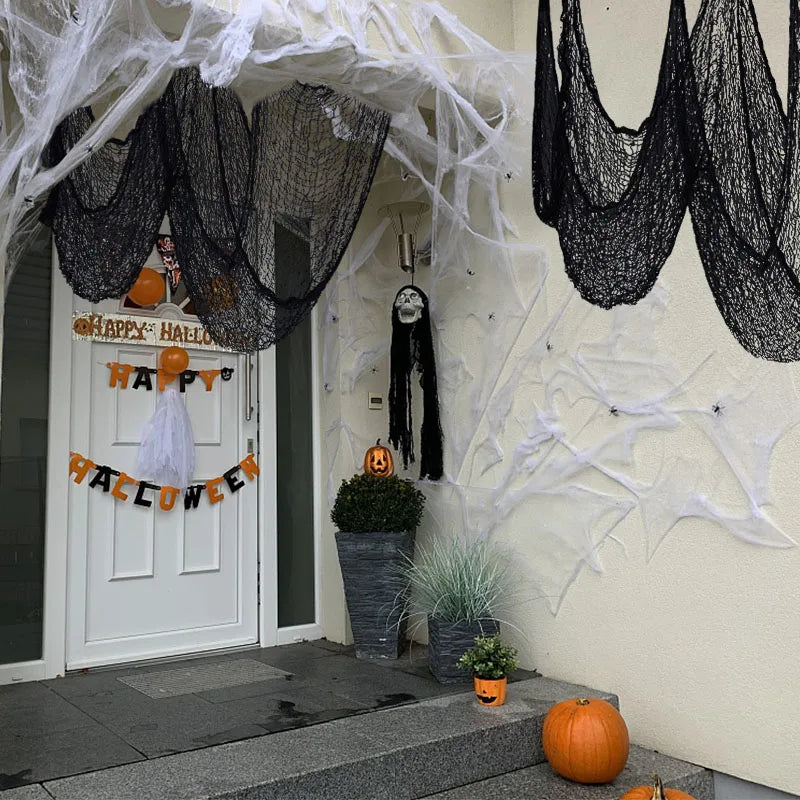 Decoraciones de Halloween de 2 m/4 m, tela de gasa negra espeluznante para ventana, mesa, puerta, red, disfraz espeluznante, fiesta, casa embrujada, decoración de pared DIY
