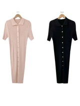 Elegant Summer Sweet Sle Turn-down Collar Single-button Thin Ice Silk Short-sleeve Knitted Long Dress Women's Fashion - Lootquake