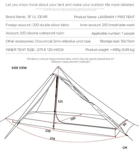 [HODR] 3F UL GEAR Lanshan 1 pro Tipi Tent Rodless Solo Ultralight 690g 20D Nylon Fabric Camping Season Tent Trekking Tents - Lootquake