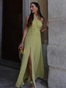 Hanging Neck Strap Split Long Dress Women Wrap Chest Backless High Waisted Slim Fit Robes Summer Chic Female Streetwear Vestido