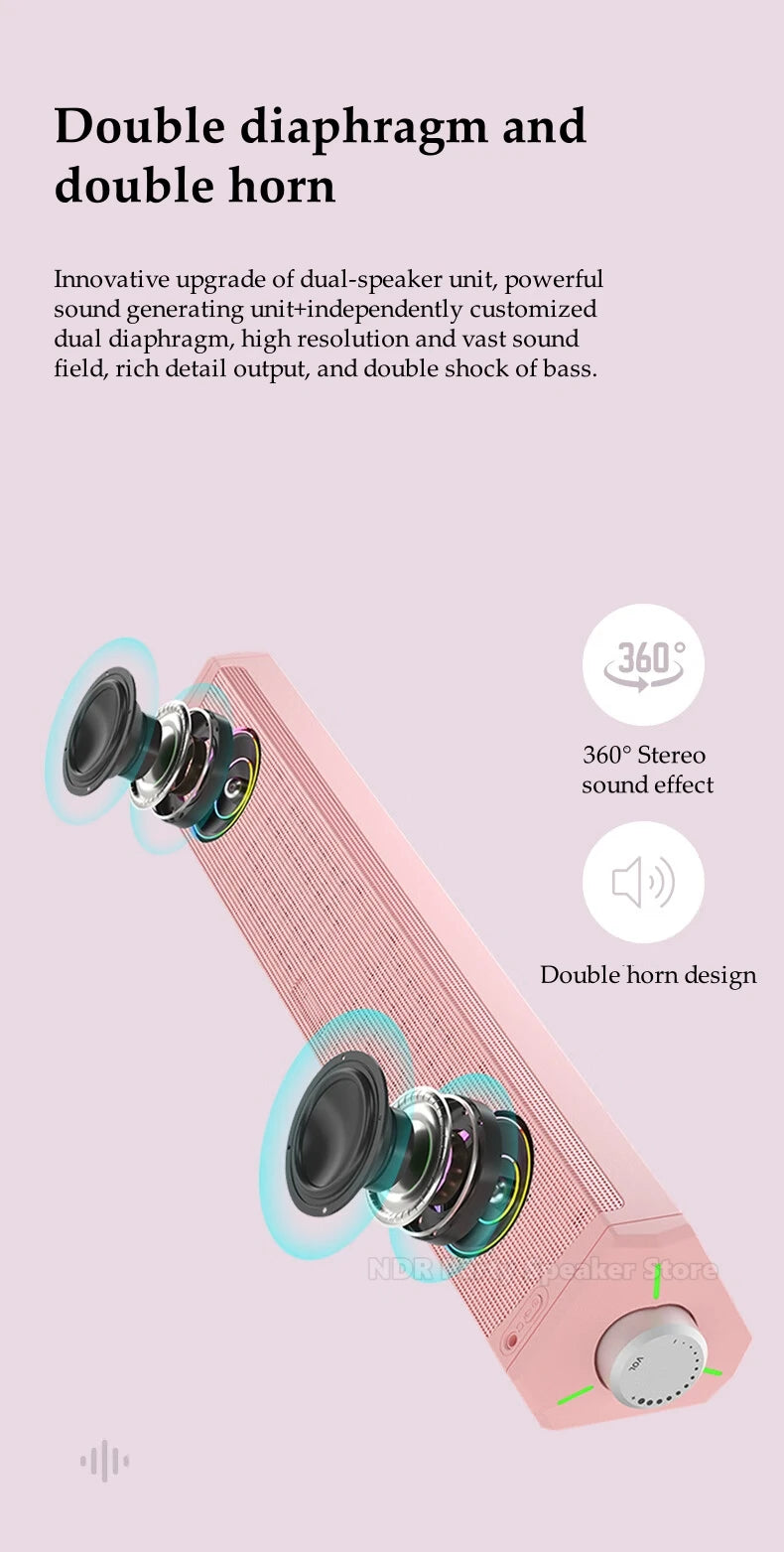 Altavoces Bluetooth para juegos, subwoofer USB portátil, sonido estéreo envolvente, amplificadores, barra de sonido, altavoces de escritorio para PC