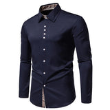 Plaid Color Block Navy Shirt Men 2024 Spring New Slim Fit Long Sleeve Mens Dress Shirts Party Casual Male Social Shirt - Lootquake