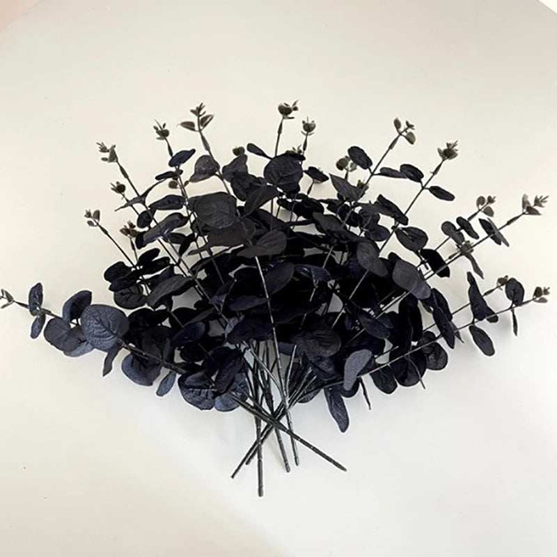Fleurs artificielles d'eucalyptus noir de 34 cm pour décoration de chambre, de bureau, de maison