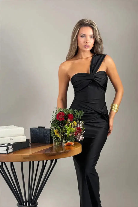 Mozision Strapless Backless Sexy Maxi Dress For Women Fashion One Shoulder Sleeveless Bodycon Club Party Long Dress Elegant - Lootquake