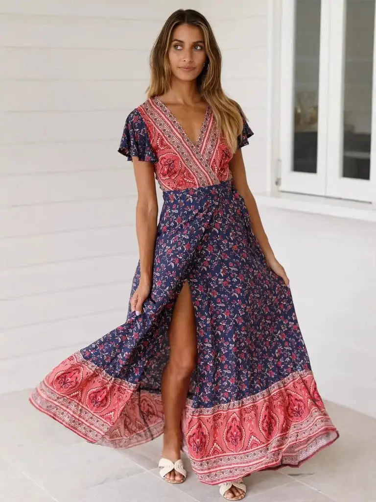 2024 Summer Leisure Hot Sale Holiday Printed Dress Sexy Long Dress Women's Wear - Lootquake