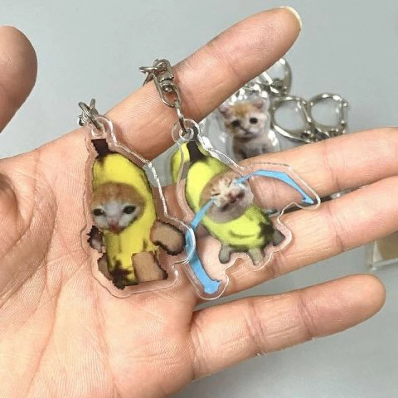 Funny Banana Cat Key Chain Creative Acrylic Happy Cats Schoolbag Pendant Bag Accessories DIY Mobile phone Lanyard Student Gift - Lootquake