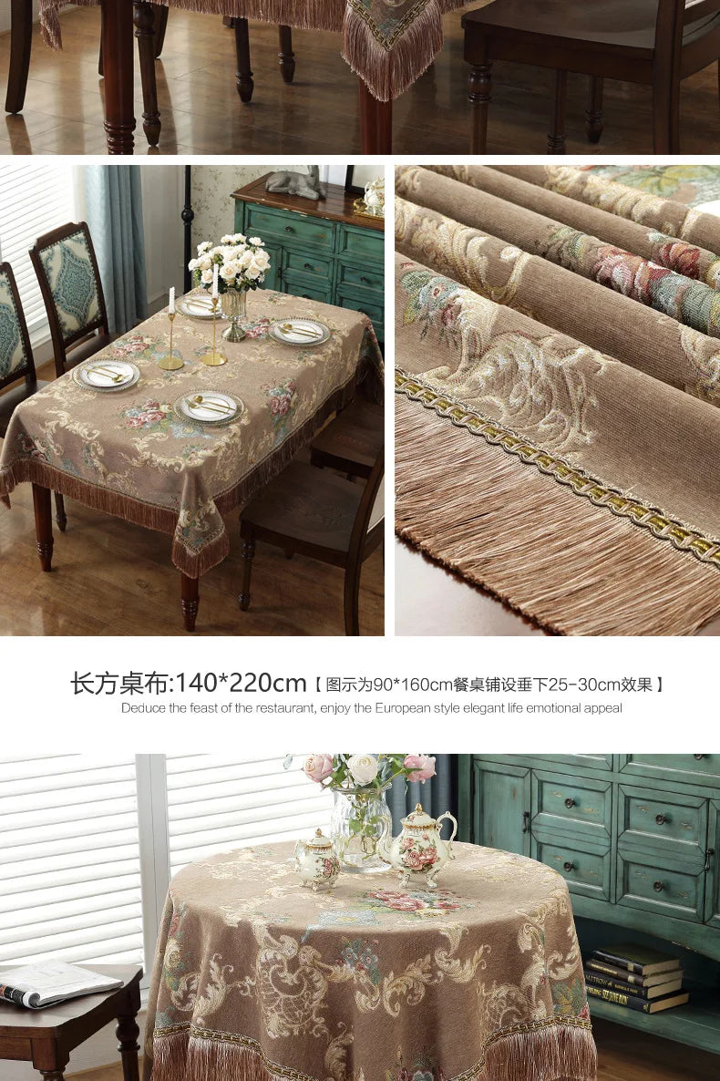 European Retro Style Jacquard Tablecloth Chenille  Tassels Home Furnishings Living Room Decorate Dustproof Round Tablecloth