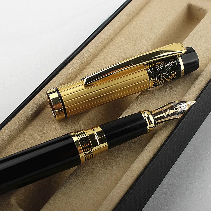 Luxury Gold Classic Style Silver Clip Metal Fountain Pen 0.5mm Nib Steel Ink Pens for Gift Office Supplies School Supplies