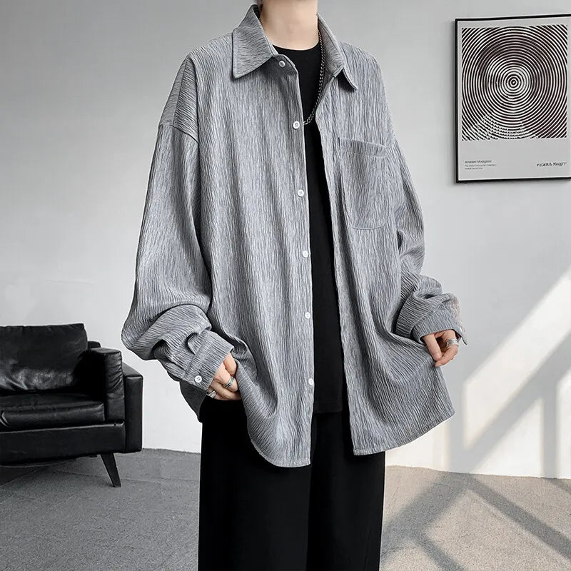 Solid Color Turn-Down Collar Long Sleeve Loose Fit Shirt with Pockets - Stylish & Functional Casual Top for Men & Women M-XXXXXL - Lootquake