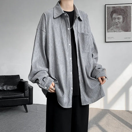 Solid Color Turn-Down Collar Long Sleeve Loose Fit Shirt with Pockets - Stylish & Functional Casual Top for Men & Women M-XXXXXL - Lootquake