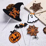 Happy Halloween Cake Topper Trick or treat Ghost Hat Bat Spider web Pumpkin Boo Goblin Bones Party Baking Cake Dessert DIY Decor