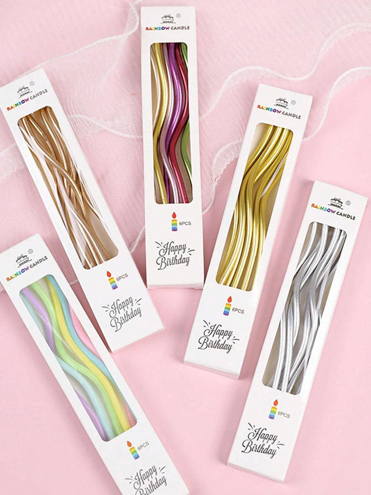 Lot de 6 bougies incurvées pour gâteau, anniversaire, baby shower, révélation du sexe du bébé, décoration de cupcakes, décoration de fête de mariage