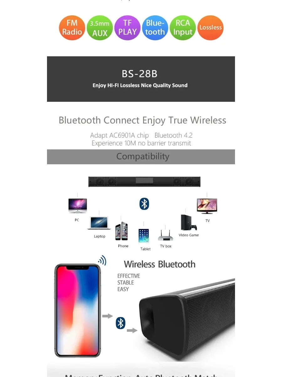 Potente altavoz inalámbrico Bluetooth para cine en casa, ordenador, TV, coche, caja de sonido, barra de sonido, graves potentes, subwoofer, radio, caja de sonido