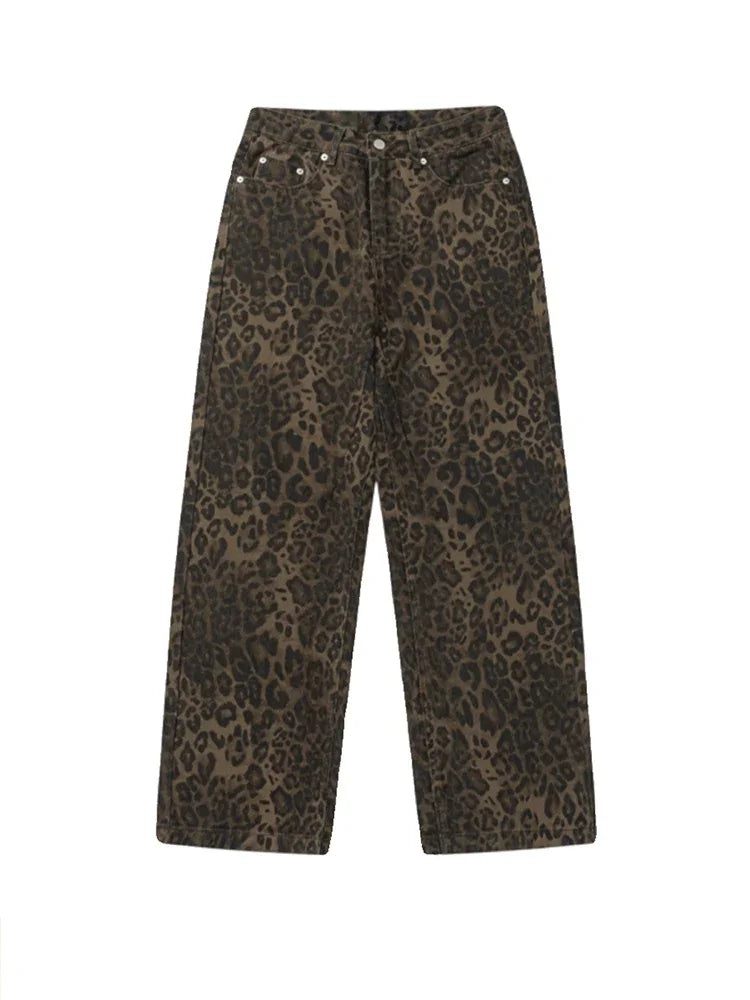 Baggy Leopard Print Y2k Jeans Women 2024 New High Waisted  Casual Wide Leg Denim Pants Fashion Streetwear Retro Straight Jeans - Lootquake
