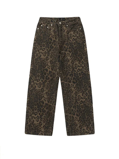 Baggy Leopard Print Y2k Jeans Women 2024 New High Waisted  Casual Wide Leg Denim Pants Fashion Streetwear Retro Straight Jeans - Lootquake