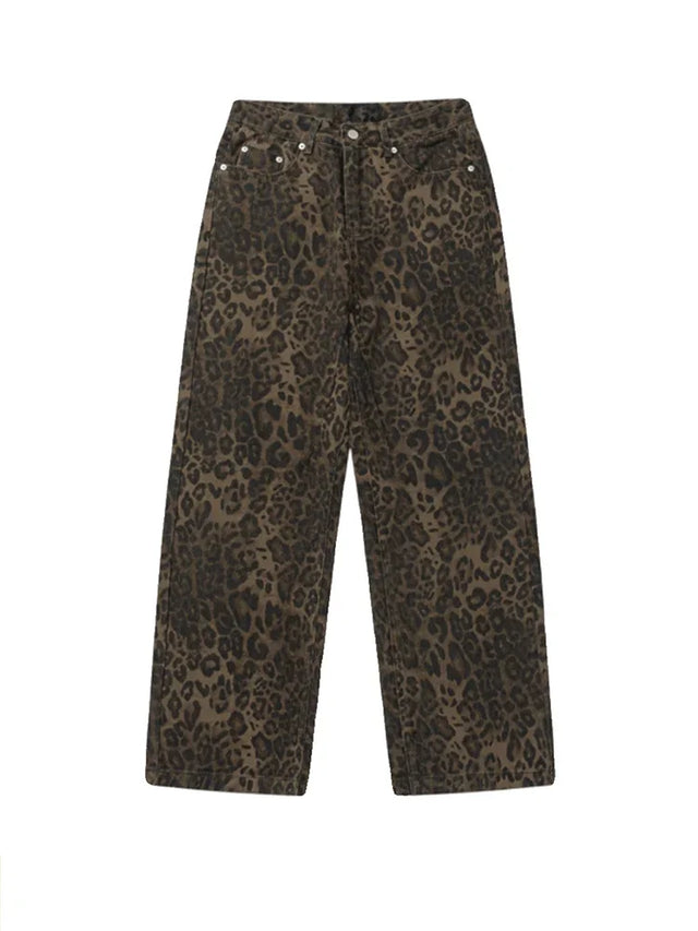 Baggy Leopard Print Y2k Jeans Women 2024 New High Waisted  Casual Wide Leg Denim Pants Fashion Streetwear Retro Straight Jeans - Lootquake