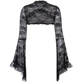 Lace Shrugs Sheer Crop Tops Long Bell Sleeves Cardigan Women Dark Gothic Wedding Punk Sexy Crochet Bolero Cover Up Shirt - Lootquake