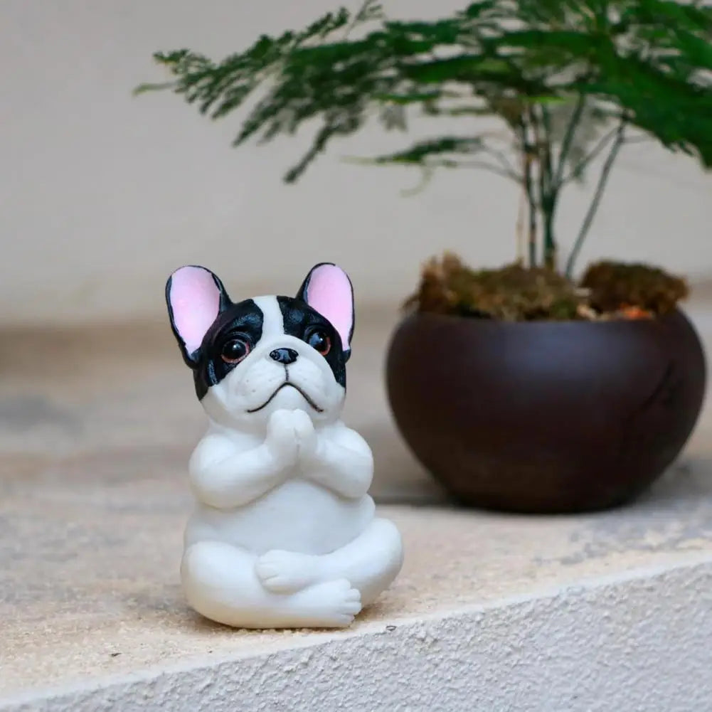 Sitting Figurine Meditation Dog Sculpture Sitting Pug Puppy Yoga Meditation Dog Ornaments Sculptures for Indoor Outdoor Garden