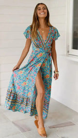 Vestido largo sexy con estampado de vacaciones de verano 2024 para mujer