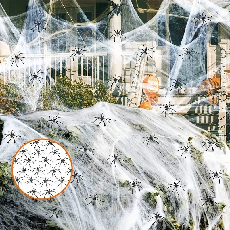 Halloween Decorations Artificial Spider Web Stretchy Cobweb Scary Party Halloween Decoration for Bar Haunted House Scene Props