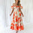 Summer V Neck Cutout Floral Print Dresses Elegant Women Puff Short Sleeve Casual Dress Pleated Waisted Swing Beach Long Dress - Lootquake