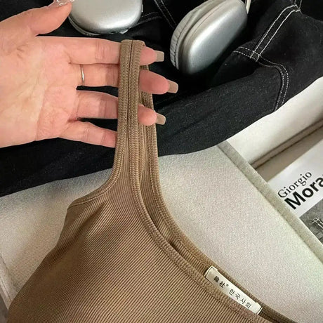 Solid All-Match Invisible Integrated Chest Pad Cami 2024 Spring New Korean Women clothes Short Sleeveless Top - Lootquake