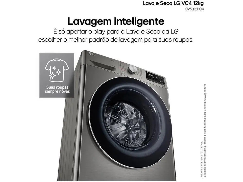 LG 12 kg Smart VC4 CV5012PC4 con Inteligencia Artificial Agua Caliente y Fría Plata - 220V