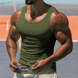American Vest, Summer Europe And The United States Men Stretch Sports Gym Training, Tight Hurdle Sleeveless Top Solid Color Vest - Lootquake