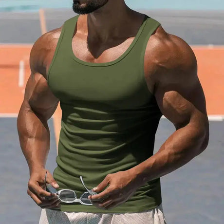American Vest, Summer Europe And The United States Men Stretch Sports Gym Training, Tight Hurdle Sleeveless Top Solid Color Vest - Lootquake