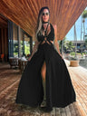 2024 Fashion New Women's Sexy Vacation Dress Solid Long Dress Cut Out Exposed Waist High Slit Suspender Long Skirt - Lootquake