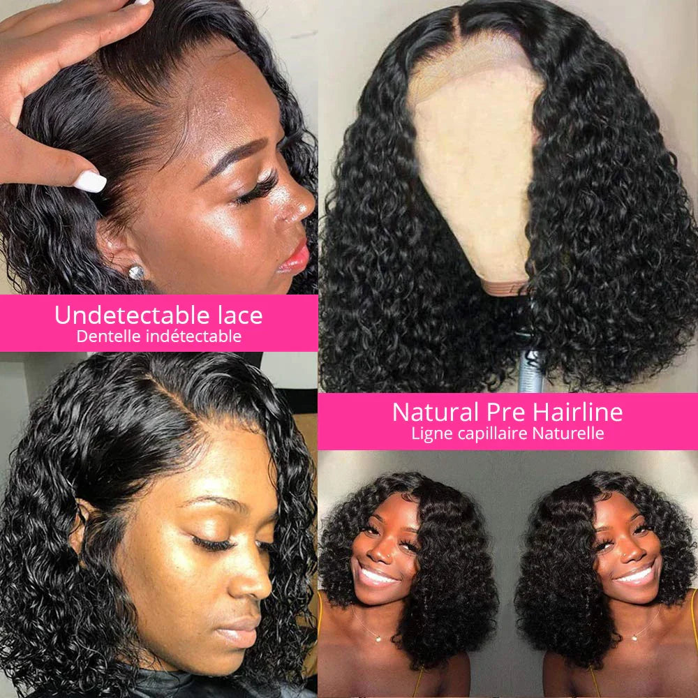 13x4 Deep Wave Bob Wig | Glueless Lace Front | Brazilian Remy Human Hair | Transparent Lace