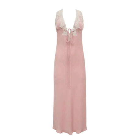 Y2K Chic Women Lace Trim Long Dress 90s Vintage Sexy V Neck Tie Up Backless Bodycon Elegant Lady Club Party Night Cocktail Dress - Lootquake
