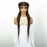 1B/30 Dark Brown Dutch Box Braids Wig | Synthetic Lace Frontal | Fishtail Braids | With Baby Hair | For Black Women