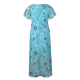 Vestidos Verano Moda 2024 Women's Swing Long Dress Chiffon Floral Short Sleeve Ruffle V Neck Fashion Waist Flowy Dress платье - Lootquake