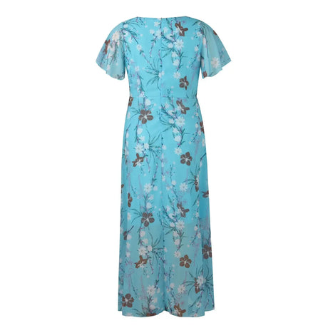 Vestidos Verano Moda 2024 Women's Swing Long Dress Chiffon Floral Short Sleeve Ruffle V Neck Fashion Waist Flowy Dress платье - Lootquake