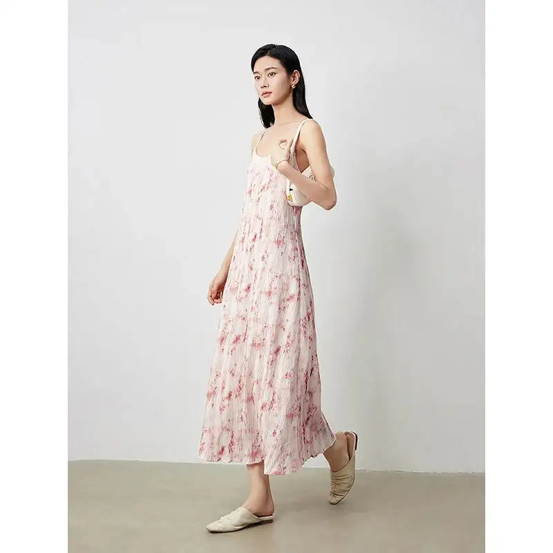 TOYOUTH Women Suspenders Dress 2024 Summer New Bohemian Oil Painting Printed Holiday Beach Sexy Straight Long Dress - Lootquake